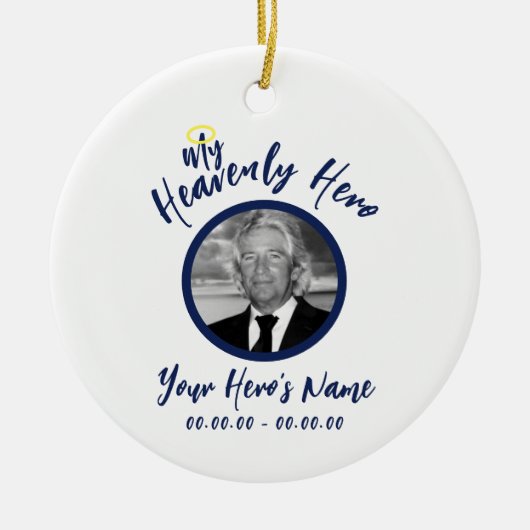 My Heavenly Hero White Memorial Ornament w / blauw (Voorkant)