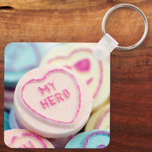 "My Hero" love hart sweets Keyring Sleutelhanger (Achterkant)