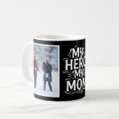 My Hero My Mom Bold Personalized 2 Photo Black Koffiemok (Voorkant links)