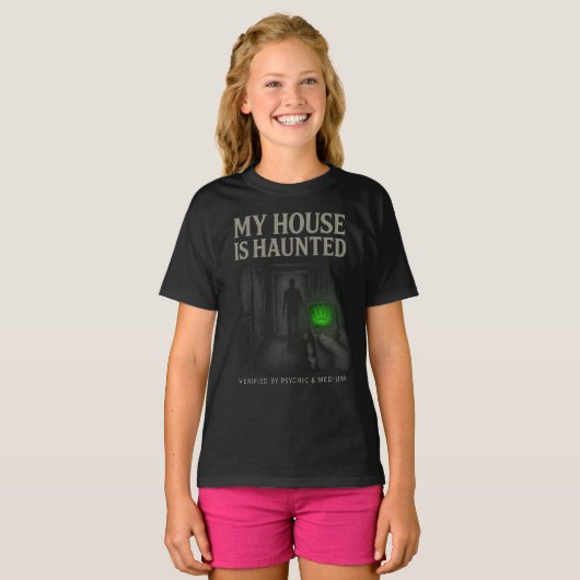 My House is Haunted Jeugd T-shirt (zwart) (Voorkant volledig)