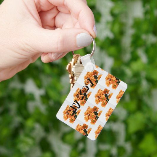 My Key Tekstnaam met Oranje Kleur Bloem Sleutelhanger (Hand)