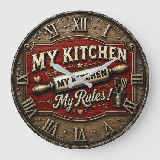 My Kitchen My Rules Rustic Farmhouse Rolling Pin Grote Klok (Voorkant)