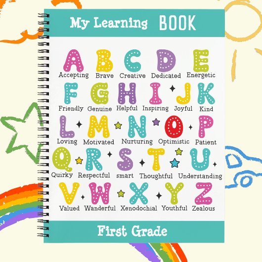 My Learning Book aangepaste naam kleurrijke letter Notitieboek