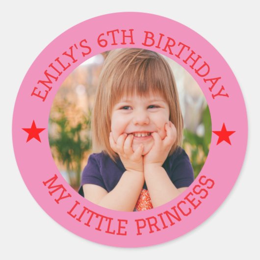 My Little Princess Happy Birthday Fotonaam Ronde Sticker (Voorkant)
