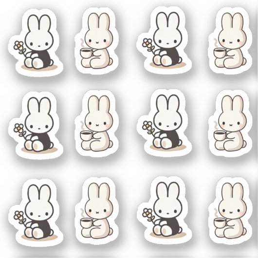 My little tiny bunny with cup and flower sticker (Voorkant)