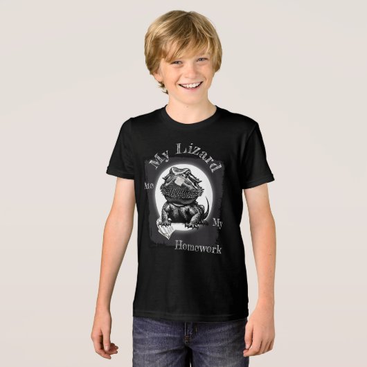 "My Lizard Ate My Homework" Funny Black Tri-Blend Shirt (Voorkant volledig)
