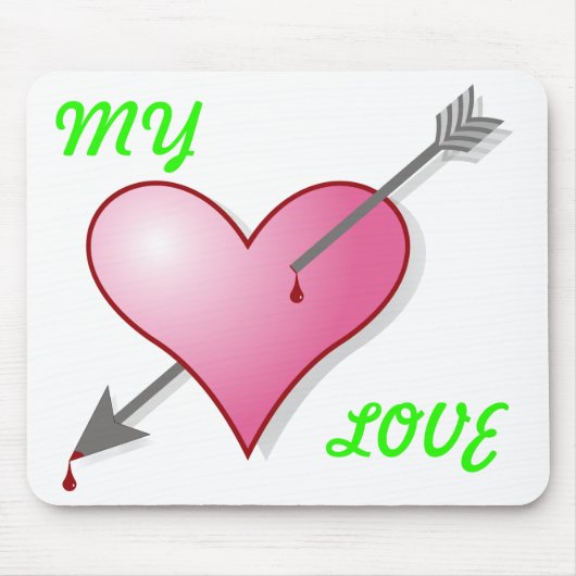 My Love Pink Heart Arrow Mousepad Muismat (Voorkant)