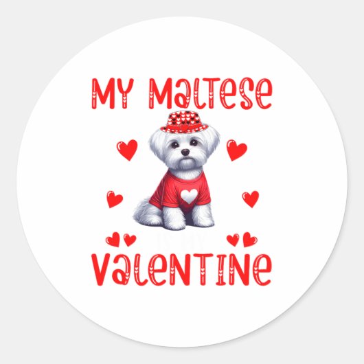 My Maltese Is My Valentine Hearts Costume Single O Ronde Sticker (Voorkant)