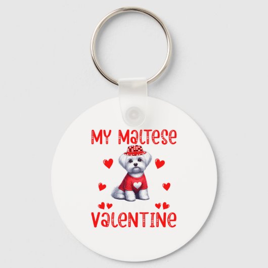 My Maltese Is My Valentine Hearts Costume Single O Sleutelhanger (Voorkant)