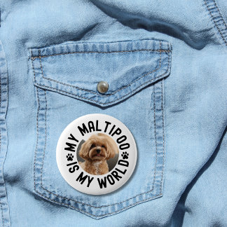 My Maltipoo Is My World Custom Pet Photo Ronde Button 5,7 Cm