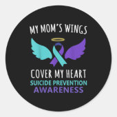 My Mom's Wings Cover Heart Suicide Awareness Ribbo Ronde Sticker (Voorkant)