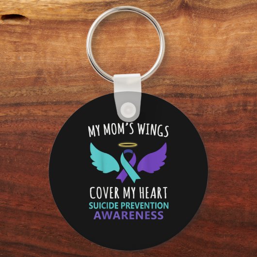 My Mom's Wings Cover Heart Suicide Awareness Ribbo Sleutelhanger (Voorkant)