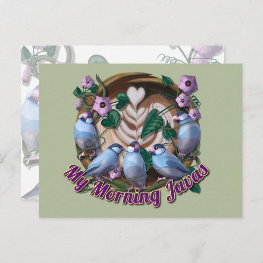 My morning JAVA with Java sparrows Briefkaart (Voorkant / Achterkant)