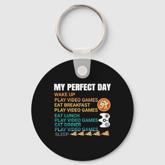 My Perfect Day Pizza Video Games Gamer Controller Sleutelhanger (Voorkant)