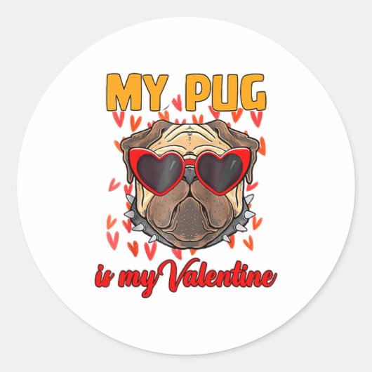 My Pug In My Valentine Cute Valentineu2019s Day Pe Ronde Sticker (Voorkant)