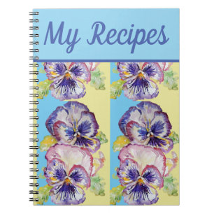 My Recipe Book Pansy Purple Flower Watercolour Art Notitieboek