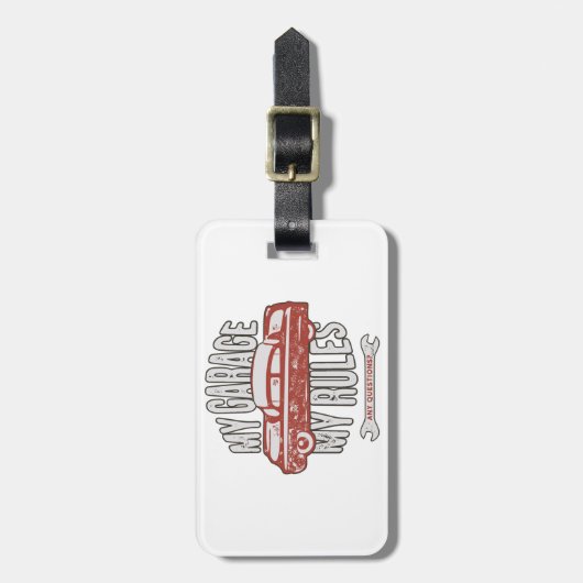 My Rules Classic Red Car Retro Mechanic Bagagelabel (Voorkant verticaal)