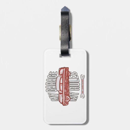 My Rules Classic Red Car Retro Mechanic Bagagelabel (Achterkant verticaal)
