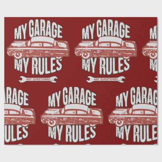 My Rules Classic Red Car Retro Mechanic Cadeaupapier (Vlak)