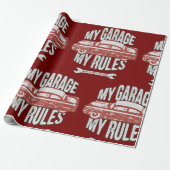 My Rules Classic Red Car Retro Mechanic Cadeaupapier (Uitgerold)