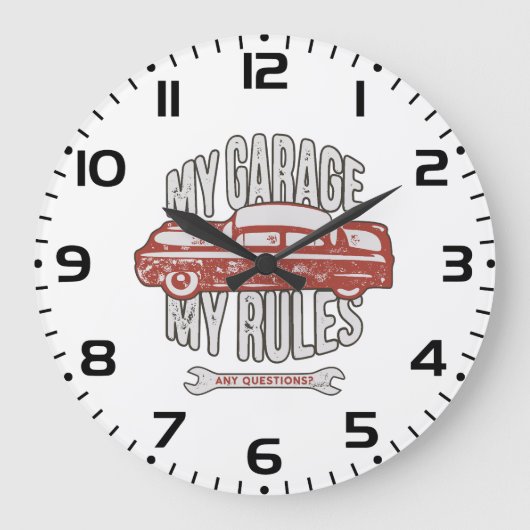 My Rules Classic Red Car Retro Mechanic Grote Klok (Voorkant)