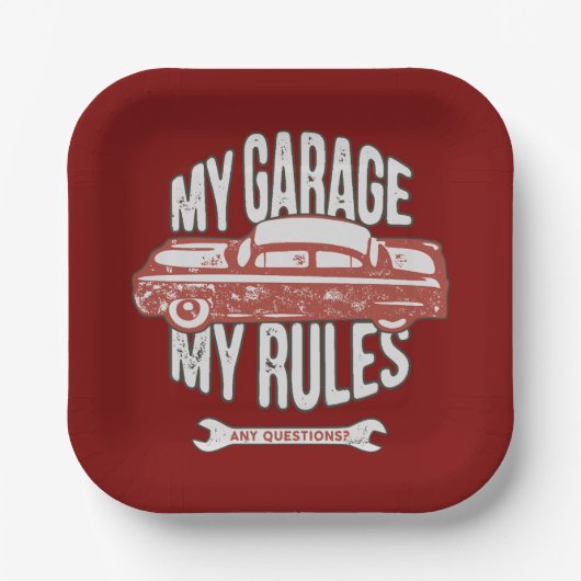 My Rules Classic Red Car Retro Mechanic Papieren Bordje (Voorkant)