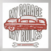 My Rules Classic Red Car Retro Mechanic Poster (Voorkant)