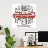 My Rules Classic Red Car Retro Mechanic Poster (Thuiskantoor)