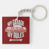 My Rules Classic Red Car Retro Mechanic Sleutelhanger (Achterkant)