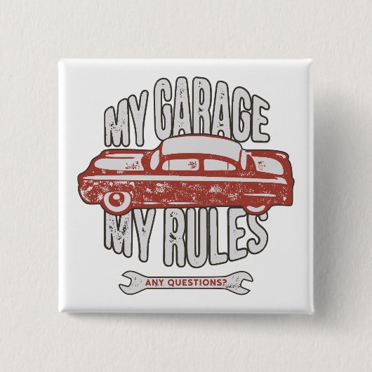 My Rules Classic Red Car Retro Mechanic Vierkante Button 5,1 Cm (Voorkant)