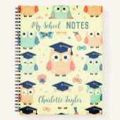 My School Notes aangepaste naam kleurrijke uilen S Notitieboek (Voorkant)