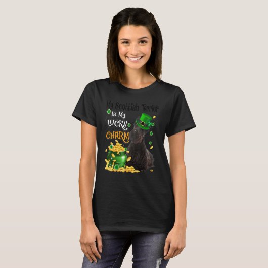 My Scottish Terrier Is My Lucky Charm Cute Dog Pat T-shirt (Voorkant volledig)