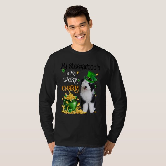 My Sheepadoodle Is My Lucky Charm Cute Dog Patrick T-shirt (Voorkant volledig)