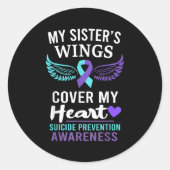 My Sister's Wings Cover Heart Suicide Awareness Ri Ronde Sticker (Voorkant)