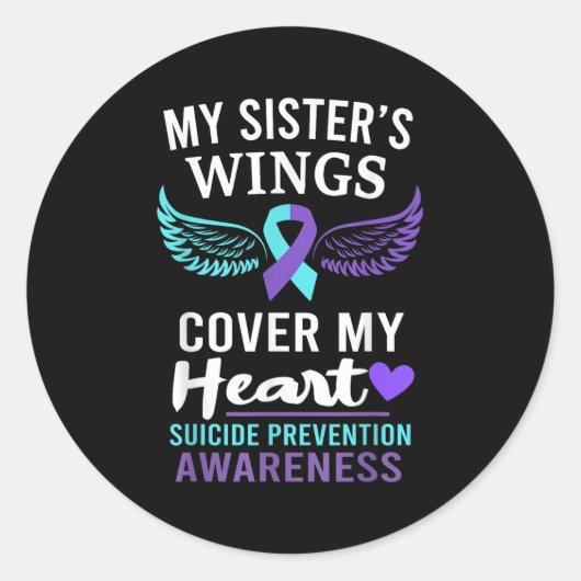 My Sister's Wings Cover Heart Suicide Awareness Ri Ronde Sticker (Voorkant)