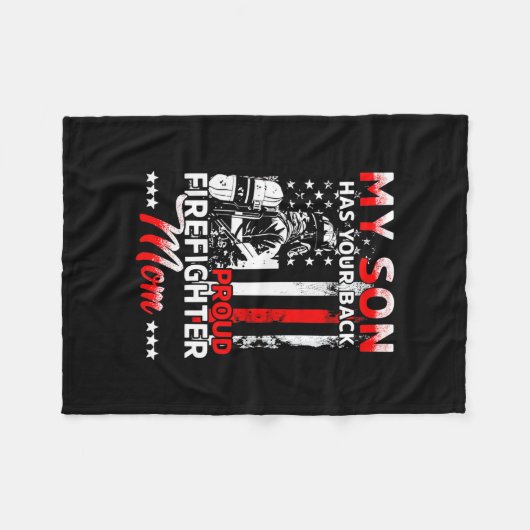 My Son Has Your Back Proud Firefighter Mom Fleece Deken (Voorkant (Horizontaal))