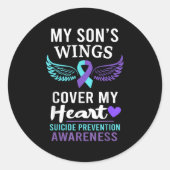 My Son's Wings Cover Heart Suicide Awareness Ribbo Ronde Sticker (Voorkant)