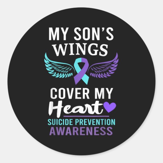 My Son's Wings Cover Heart Suicide Awareness Ribbo Ronde Sticker (Voorkant)