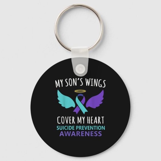 My Son's Wings Cover Heart Suicide Awareness Ribbo Sleutelhanger (Voorkant)