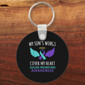 My Son's Wings Cover Heart Suicide Awareness Ribbo Sleutelhanger (Voorkant)