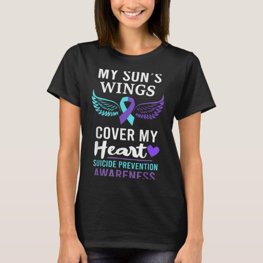 My Son's Wings Cover Heart Suicide Awareness Ribbo T-shirt (Voorkant)