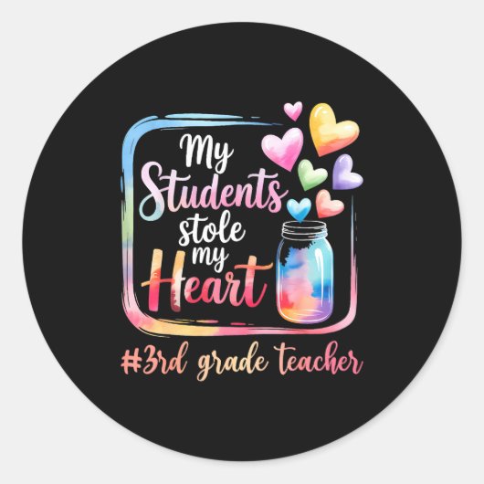 My Student Stole My Heart 3rd Grade Teacher Valent Ronde Sticker (Voorkant)