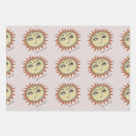 My Sunshine Sun Illustration Gift Wrap 3 pack Inpakpapier Vel (Voorkant 2)