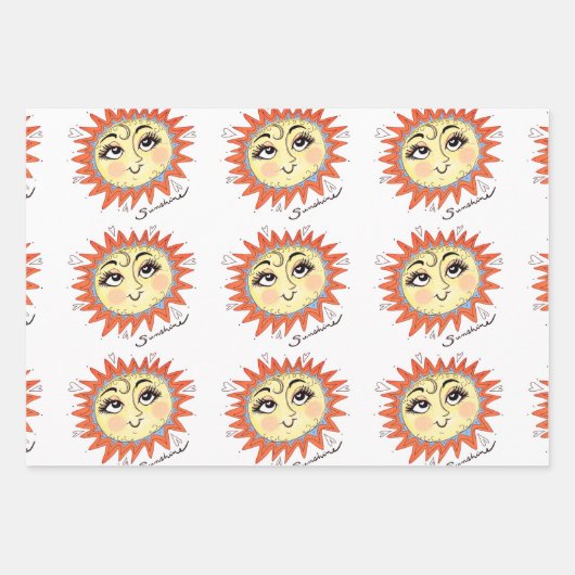 My Sunshine Sun Illustration Gift Wrap 3 pack Inpakpapier Vel (Voorkant)