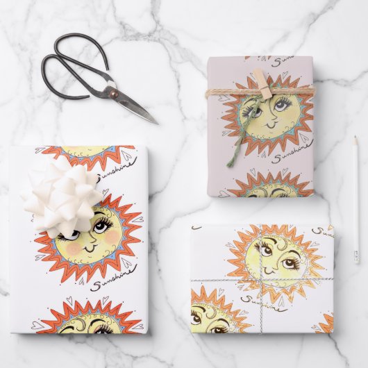My Sunshine Sun Illustration Gift Wrap 3 pack Inpakpapier Vel (Voorkant)
