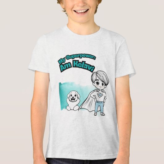My Superpower: Am Kelavi! Kids' Tee Tri-Blend Shirt (Voorkant)