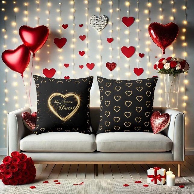 My Sweet Heart Dazzling Gold hart Valentijn Zwart Kussen (Creator heeft geüpload)