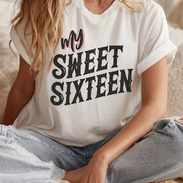 My Sweet Sixteen Modern Zwart en Roze Tekst T-shirt