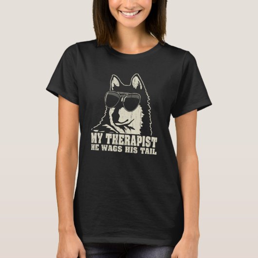 My Therapist He Wags His Tail Alaskan Klee Kai T-shirt (Voorkant)