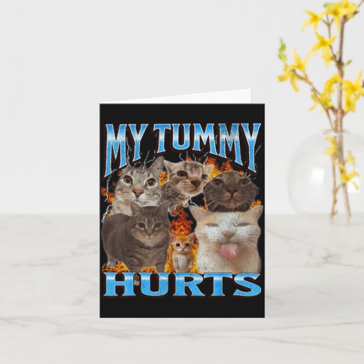 My Tummy Hurts Funny Cat Meme Bootleg Graphic  Kaart (Gele Bloem)